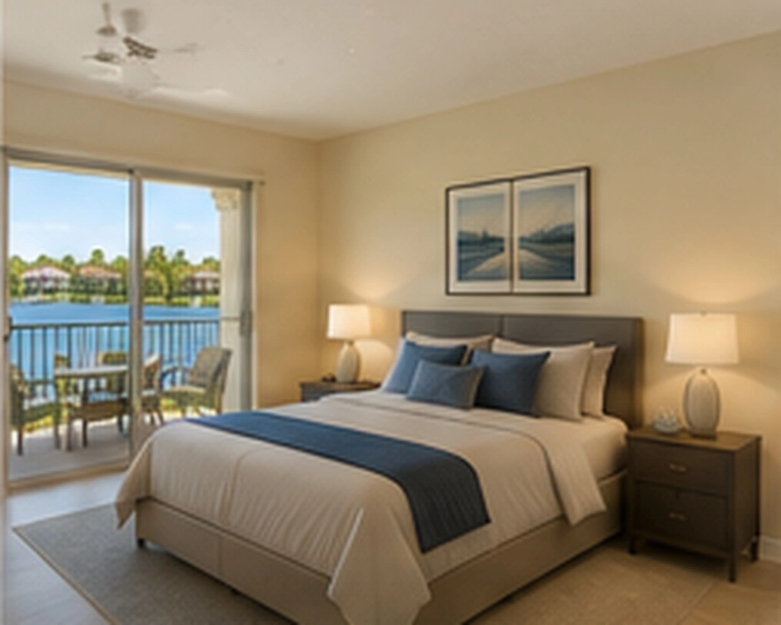 HORIZON third bedroom shown with the model’s coordinated neutral finish program.