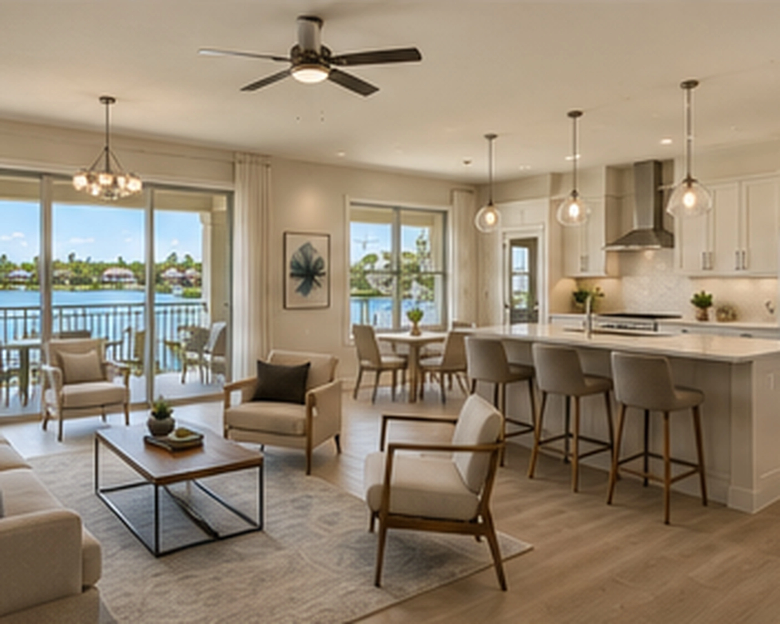 Corner Living, Dining, And Kitchen